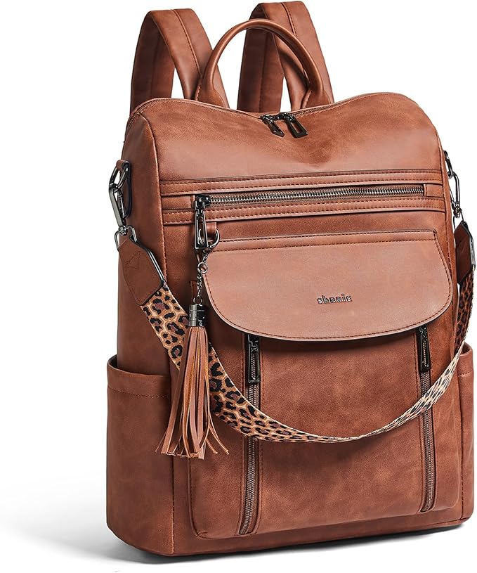 Shrrie Laptop Backpack for Women 15.6 inch,Travel Leather Backpack Purse Nurse Teacher Carry on Backpack Computer Bag,Professional Water-Resistant College Business Work Casual Daypack,Nubuck Brown