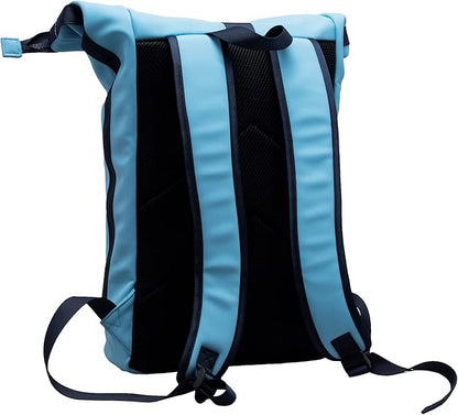 X RAY Roll Top Laptop Backpack for Men Women, PU Leather Expandable Roll Up Backpack Capacity Adjustable 22L & Fits 15.6" Laptop, Carolina Blue/Navy