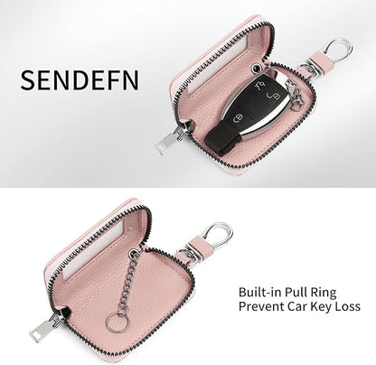 SENDEFN Universal Car Key Fob Case Leather Smart Remote Keychain Protector Holder