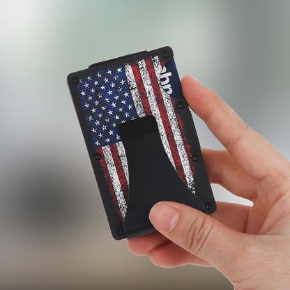 Flag Wallet for Men Minimalist Personalized Engraved Metal Wallet Slim Wallet Gifts for Soldiers Veteran Patriots(Flag 2)