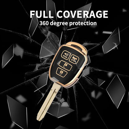 MILD EAST for Toyota Key Fob Cover with Metal Key Chain, Soft TPU Easy to Press Key Fob Shell Case for 2012-2019 Camry Corolla Rav4 Tacoma Highlander Avalon Venza, Black
