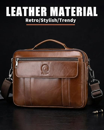 Men's Leather Crossbody Bag - Casual Messenger Shoulder Bag for Commuting, Large Capacity Laptop Briefcase with Multi-Pockets for Office
