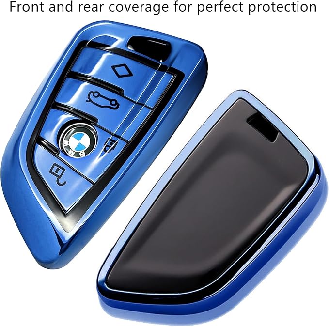 Creativity Suitable for BMW key fob Cover. Advanced soft TPU key box is compatible with F30 F45 F55 G20 G30 X1 X3 X4 X5 X6 X7 3 5 6 7 8 M5 M6 GT series smart key (Type B Blue single Key Case)