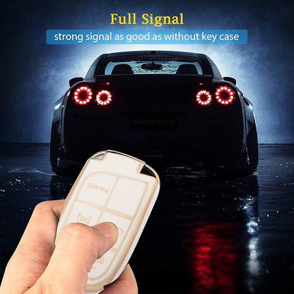 XIYANG TRADE for Jeep Key Fob Cover with Keychain, Soft TPU Key Case Shell Full Protection Suitable for Jeep Grand Cherokee Renegade Compass Durango Charger Dodge Challenger (White)