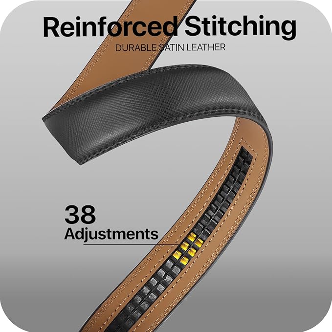 Marino Avenue Ratchet Belt for Men. Adjustable Leather Dress Belt with 38 Easy to Click Into Place Ratchet Closures.