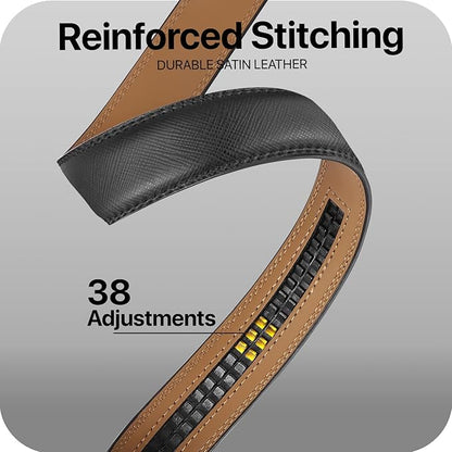 Marino Avenue Ratchet Belt for Men. Adjustable Leather Dress Belt with 38 Easy to Click Into Place Ratchet Closures.