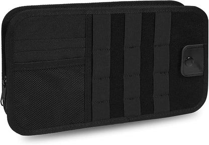 KENOBE Molle Car Sun Visor Organizer, Semi-Rigid Tactical Panel Caddy with Zipper Pouch and Glasses Clip for Car Accessories, Fits Most Vehicles, SUVs, Trucks, Black