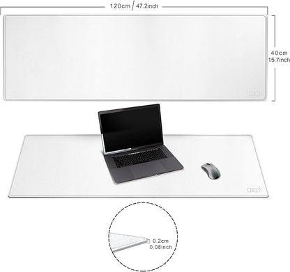 Cacoy Leather Desk Blotter Pad, 47.2" x 15.7" Oversized Mouse Pad XXL, Extended Computer Mouse Mat, Desk Writing Pad for Office, Home, Gaming (White)