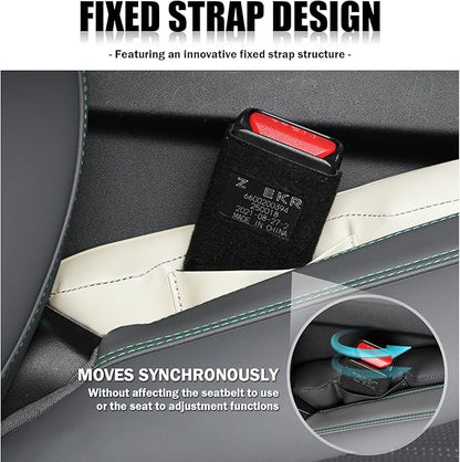 2026 New Car Seat Gap Filler 2 Pack,Leather Seat Gap Filler Strip with Fix Strap to Avoid Items from Falling,Universal Car Seats Gaps Plug Cars Interior Accessories (Off-White)