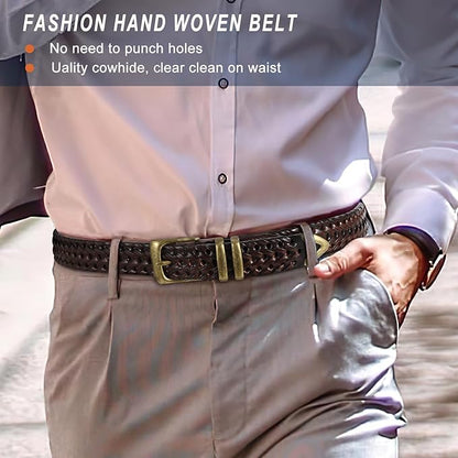 BELTROAD Braided Leather Belt for Men Casual Jeans Golf, Men's Leather Woven Alloy Buckle Hand Braided Belts Gift for Men