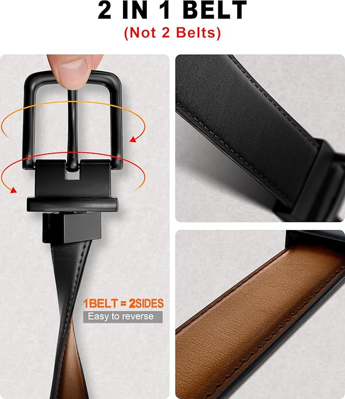 BULLIANT Men's Belt,Reversible Belt Adjustable For Gift Men 1.25”-Cut For Fit-2 Sides in 1 Belt(Not 2)