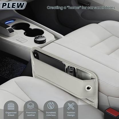 2-Pack Car Seat Gap Filler Organizer - Upgraded Anti-Slip Strap Design - Premium Leather Side Console Pocket - Prevent Phone Falling - Universal Fit Car Essentials for SUV, Truck & Sedan,Beige