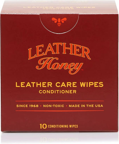 Leather Honey Conditioner Wipes: Restore Leather On-The-Go. Protect & Condition Any Color of Leather Couches, Car Seats, Purses, Shoes, Bags & Tack. Made in the USA! 10 Non-Toxic, Ready-to-Use Wipes