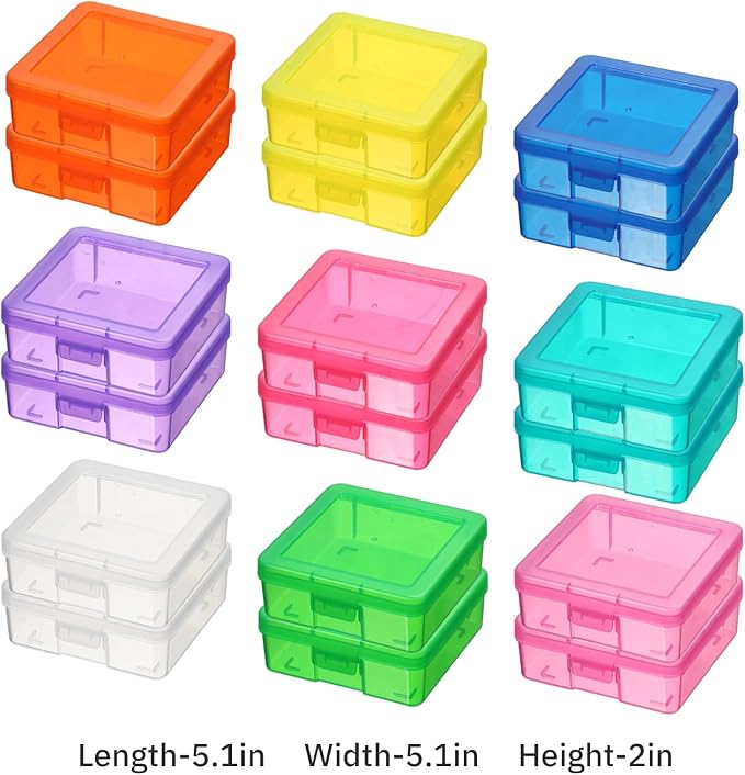 novelinks Plastic Small Storage Bins with Lids for Organizing, Mini Clear Storage Containers and Stackable Storage Box Organizer for Pencil Boxes, Task Boxes, Crayon Boxes (18 Pack Small -Color)