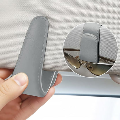 EldHus Sunglass Holder for Car Visor - 2 Pack Magnetic Car Glasses Holder Clip, Leather Eyeglass Holder for Car, Universal Sunglasses Clip for Car Visor, Gray
