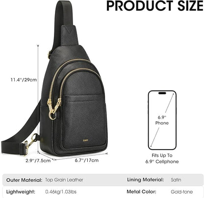 Kattee Sling Bag for Women, Leather Fanny Packs Crossbody Purse, Small Chest Bag for Travel with RFID Blocking