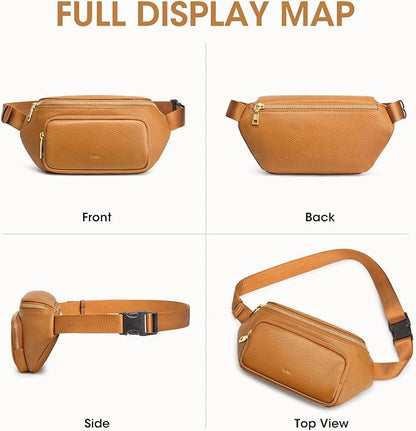 Kattee Fanny Packs for Women, Leather Crossbody Bags for Women Trendy, Small Belt Bag,Fashion Waist Packs with RFID Blocking, Brown