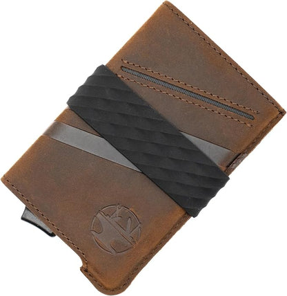 Hacksmith The Smith Wallet – Slim RFID Blocking Wallet for Men – Minimalist Front Pocket Wallet with Money Clip Band – Tactical Leather and Metal Wallets for Credit Cards & Cash (Cognac)