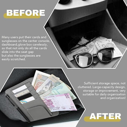 Car Sun Visor Organizer, Multifunctional Auto Visor Document Holder with Sunglasses Clip, Universal Car Interior Accessories Organizer for Drving License, Card, Pen (Gray)