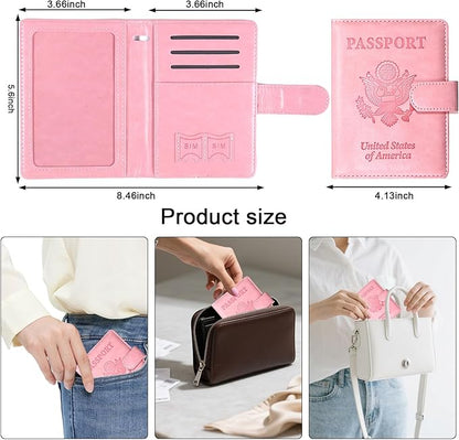 Sizobi Passport Holder for Travel, RFID Passport Cover Wallet for Women Men, Leather Passport Book Card Holder Case for International Travel Must Haves Accessories, Cruise Ship Essentials Gifts, Pink