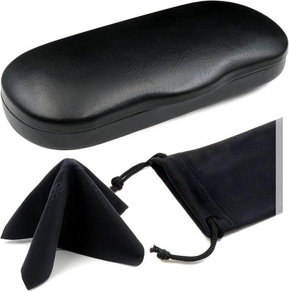 MyEyeglassCase Men's Medium Glasses Case - Classic Eyeglasses Hard Shell Holder, Elegant Easy Open Lip with Pouch and Cloth