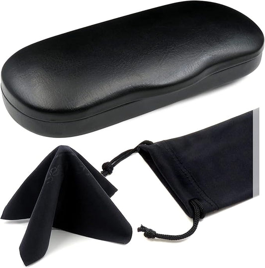 MyEyeglassCase Men's Medium Glasses Case - Classic Eyeglasses Hard Shell Holder, Elegant Easy Open Lip with Pouch and Cloth