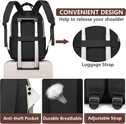Laptop Backpack for Women Work Bag - 15.6 inch Travel Backpack Purse with USB Charger College Bookbag Waterproof Casual Daypack Fashion Business Computer Backpacks for Teacher Nurse Black Grey Brown