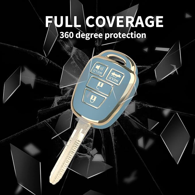 MILD EAST for Toyota Key Fob Cover with Metal Key Chain, Soft TPU Easy to Press Key Fob Shell Case for 2012-2019 Camry Corolla Rav4 Tacoma Highlander Avalon Venza, Blue