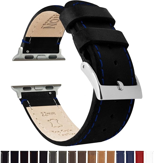 BARTON WATCH BANDS - Top Grain Leather Watch Bands Compatible with Apple Watch Models - 1, 2, 3, 4, 5, 6, 7, 8, 9, 10, SE, Ultra & Ultra 2
