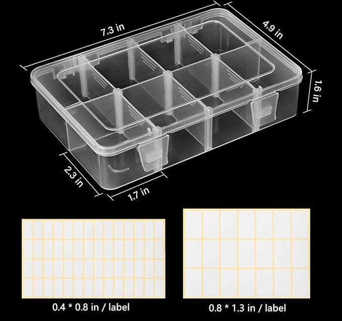 4 Pack 8 Grids Bead Organizer and Storage, Small Clear Plastic Divided Box with Removable Dividers and Labels for Snacks Candies Jewelry Crafts Electronics Small Parts Organizer Tackle Boxe(4)