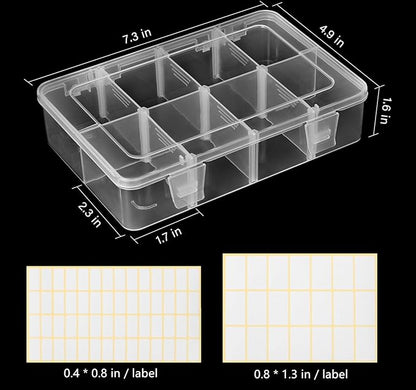 2 Pack 8 Grids Bead Organizer and Storage, Plastic Organizer Box with Removable Dividers and Labels for Jewelry Crafts Small Parts Electronics Tackle Boxes (2)