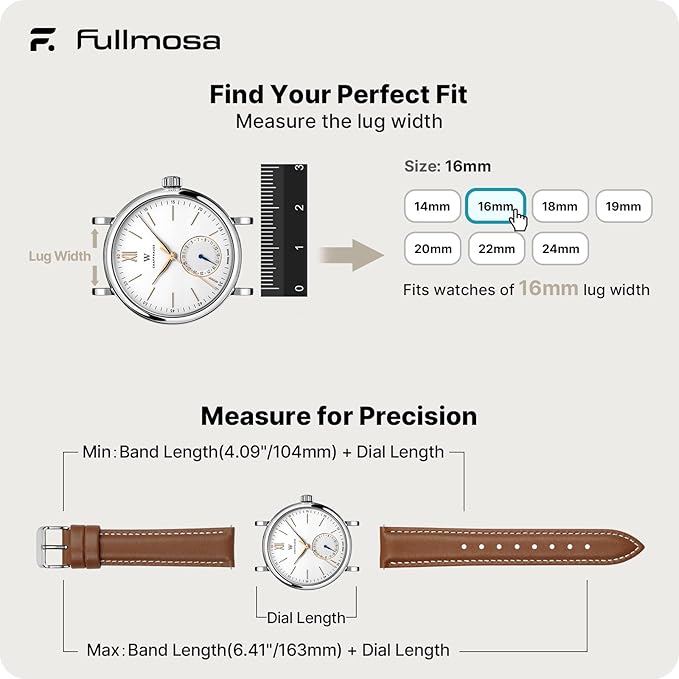 Fullmosa Watch Band, Quick Release Leather Watch Strap for Men Women, Replacement Bands Width 12mm 14mm 16mm 18mm 19mm 20mm 21mm 22mm 24mm