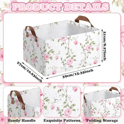 Boao 3 Pcs Pink Hydrangea Foldable Storage Baskets Pink Flower Laundry Basket with Handles Waterproof Storage Bins Fabric Shelf Baskets for Organizing Closet Clothes