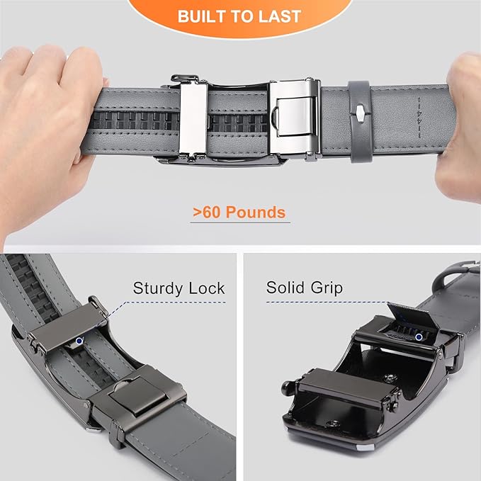 GAEKEAO Ratchet Belts for Men Dress Casual 1 3/12" Adjustable Genuine Leather Slide Buckle Designer Belt with Box Trim to Fit