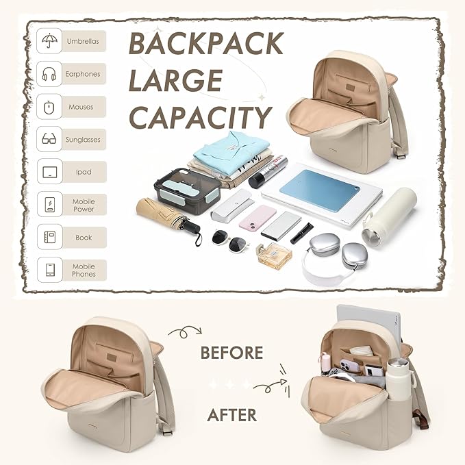 Laptop Backpack for Women,Casual Work Business Backpacks Purse Carry on Travel Backpack,17.3 Inch,Apricot