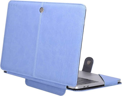 MOSISO Case Compatible with MacBook Air 13.6 inch M4 M3 M2 2025-2022 /Air 13 M1 2022-2018 /Pro 13 inch M2 M1 2025-2016, PU Leather Portfolio Protective Stand Cover, Serenity Blue