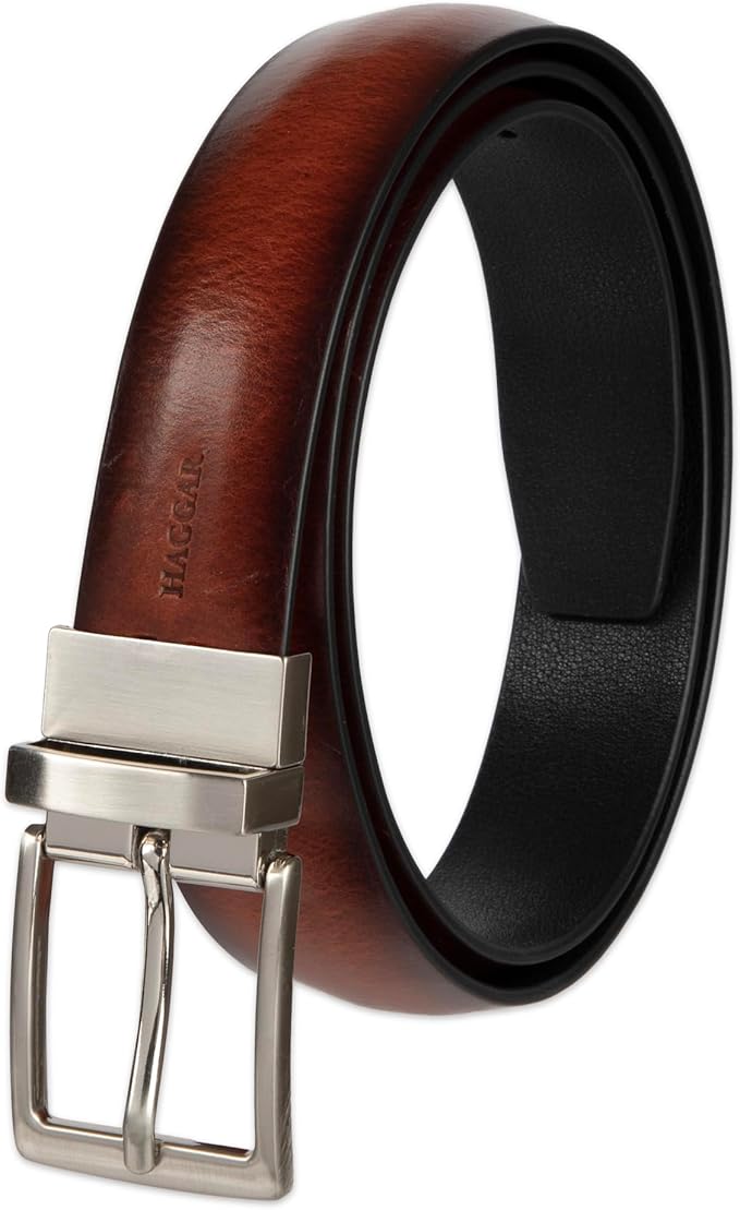 Haggar Men's 2-in-1 Reversible Leather Belt for Dress Pants, Suits, Khakis - Classic, Business Casual, Formal, Work