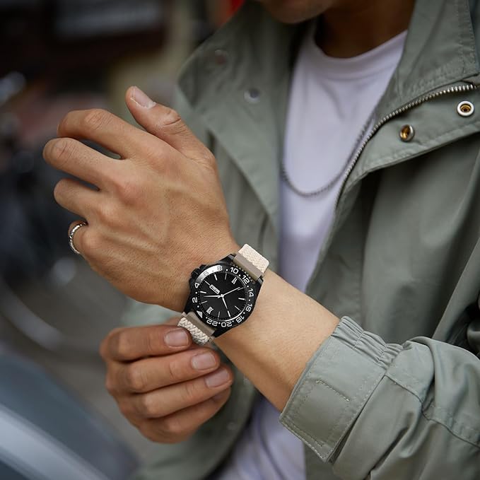 WOCCI 18mm Braided Nylon Watch Band for Men and Women, Quick Release, Rosegold Stainless Steel Buckle (Starlight)