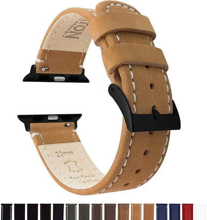 BARTON WATCH BANDS - Top Grain Leather Watch Bands Compatible with Apple Watch Models - 1, 2, 3, 4, 5, 6, 7, 8, 9, 10, SE, Ultra & Ultra 2