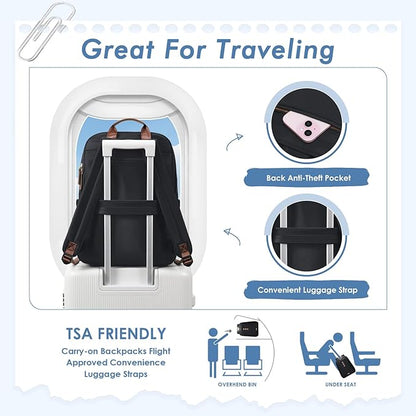 Laptop Backpack for Women,Casual Work Business Backpacks Purse Carry on Travel Backpack,15.6 Inch,Black