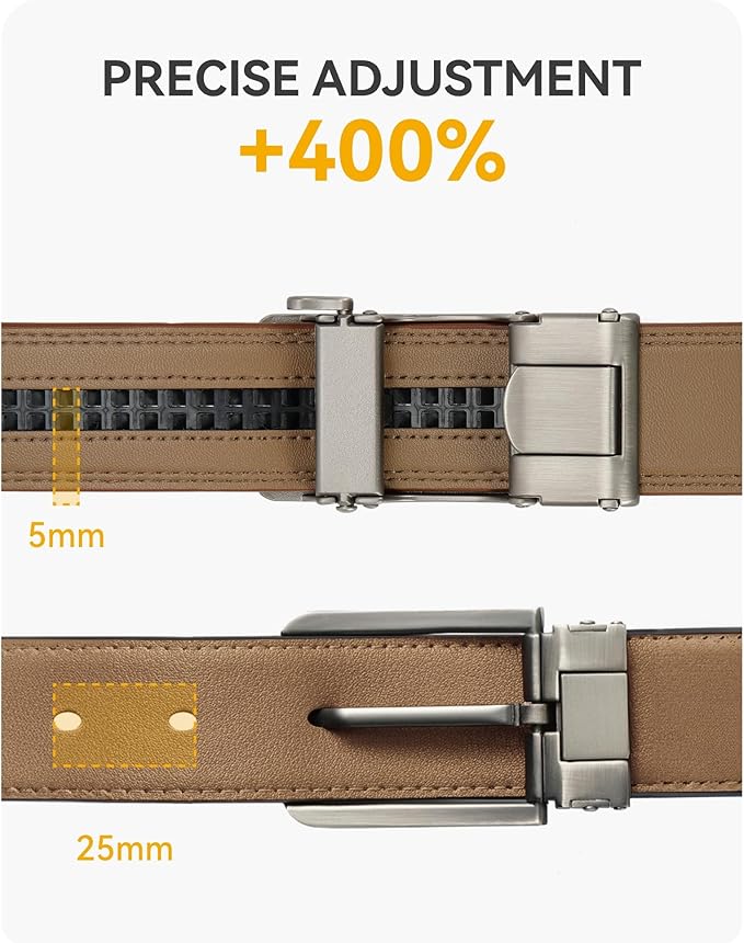 CHAOREN Mens Belt - Mens Ratchet Belt Leather 1 3/8" for Dress Pant - Micro Adjustable Belt Fit Everywhere