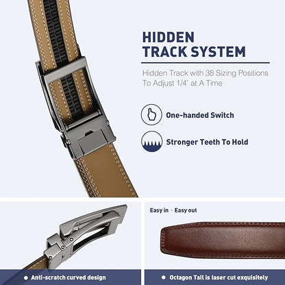 Men's Belt, Leather Ratchet Belt For Men's Dress 3.0cm,1 1/8" Size Adjusted Automatic Buckle