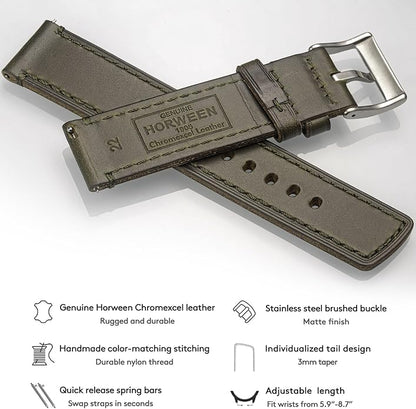 hemsut h Leather Watch Bands for Men, Horween Quick Release Leather Watch Strap Vintage Watch Replacement Wrap of 18mm, 20mm, 22mm