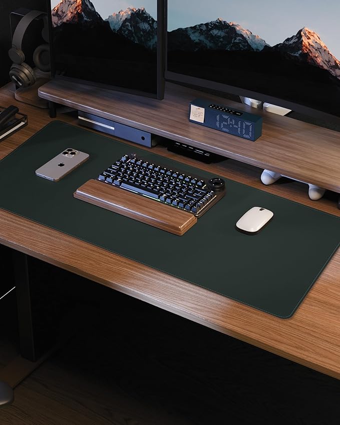 Desk Pad PU Leather Large Mouse Pad Laptop Computer Desk Mat Table Blotter Desktop Waterproof Non-Slip Protector for Office and Home (Dark Green, 80x40cm)