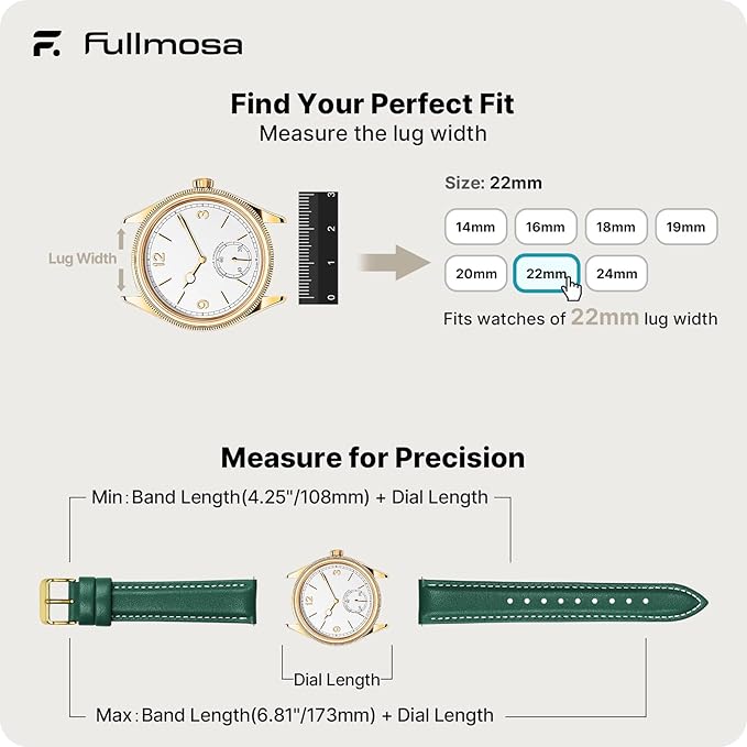 Fullmosa Watch Band, Quick Release Leather Watch Strap for Men Women, Replacement Bands Width 12mm 14mm 16mm 18mm 19mm 20mm 21mm 22mm 24mm