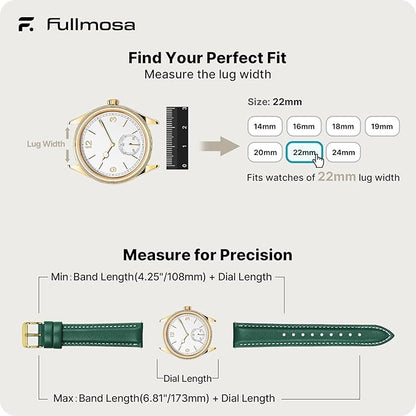 Fullmosa Watch Band, Quick Release Leather Watch Strap for Men Women, Replacement Bands Width 12mm 14mm 16mm 18mm 19mm 20mm 21mm 22mm 24mm