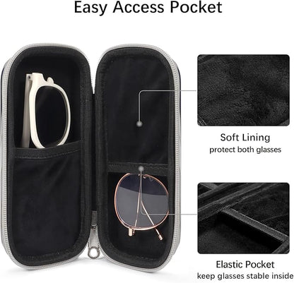 Double Eyeglasses Case Hard Shell Dual Sunglasses Organizer with Zipper Closure Travel Eyewear Storage for Vehicle