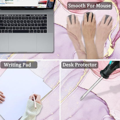 Large Mouse Pad, Desk Mat for Desktop, Dual Side PU Leather Waterproof Gaming Mousepad Desk Pad, Desk Protector Writing Pads Desk Accessories for Office and Home (A-Pink Marble, 35.5''X15.8'')