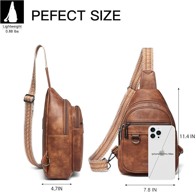 Leresas 7L Sling Bag for Women Men Vegan Leather Crossbody Bags Fanny Pack Purse Backpack Over Shoulder Bag Travel Anti Theft