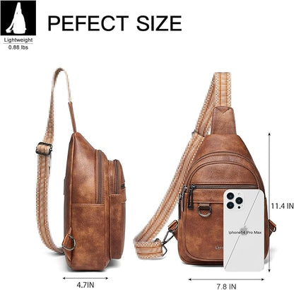 Leresas 7L Sling Bag for Women Men Vegan Leather Crossbody Bags Fanny Pack Purse Backpack Over Shoulder Bag Travel Anti Theft